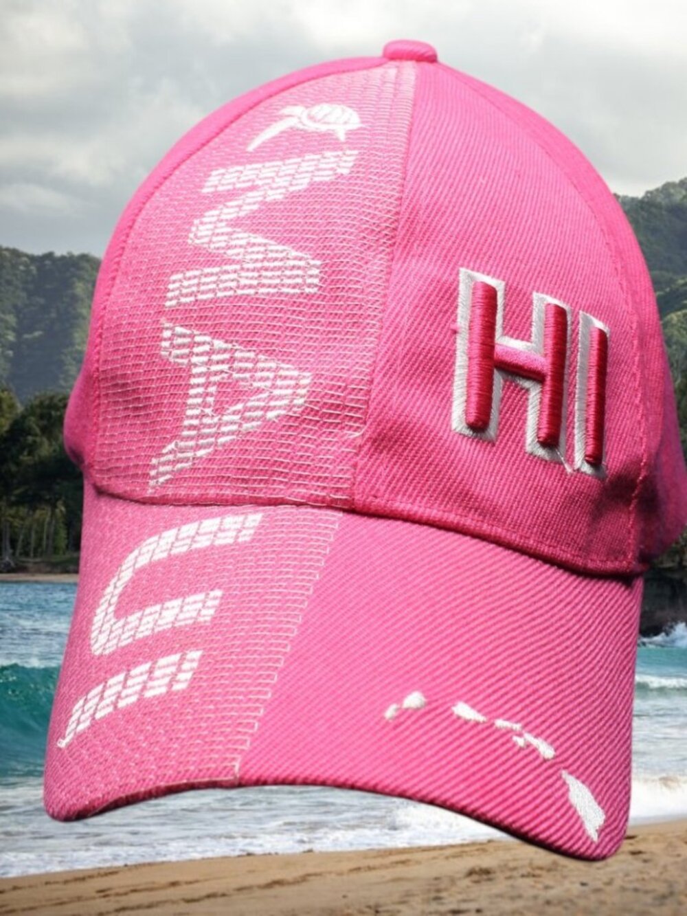 Maui Hawaii Hat Cap Women Pink Structured Turtle Embroidered Strap Back Beach